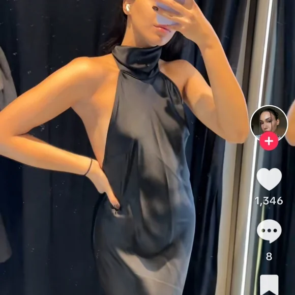 ZARA SATIN EFFECT HALTER DRESS - Picture 13 of 14